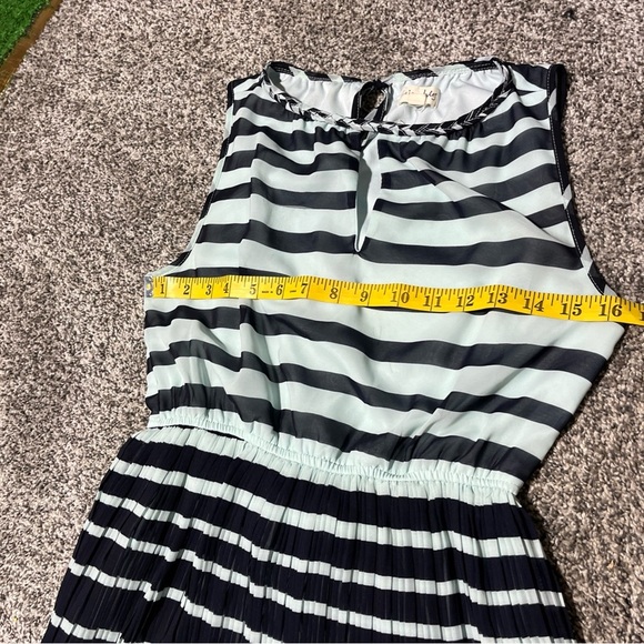 Maison Jules Blue Striped Feminine Classy Midi Flowy pleated Dress womens size S - Picture 3 of 8